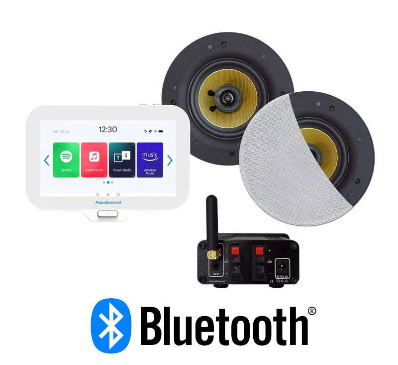 Aquasound Zestaw radio łazienkowe N-Joy 30 W z głośnikami Rumba Białymi (MP3, RADIO INTERNETOWE, BLUETOOTH, IPX7)  (EMN30-RW)